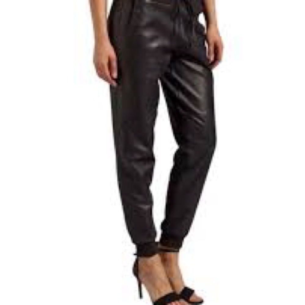 Elizabeth and James Kacey Black Lamb Leather Joggers